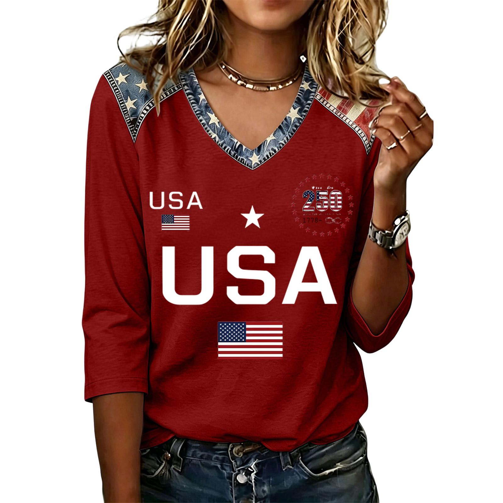 

Long Sleeve Shirts for Women Womens Long Sleeve Tops Long Sleeve T Shirt Women Long Sleeve Going Out Tops for Women USA Flag Print V Neck Casual Shirt XXL винный