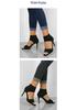 Women's Black Summer High-Heeled Sandals with Comfortable Woven Upper and Thin Heel