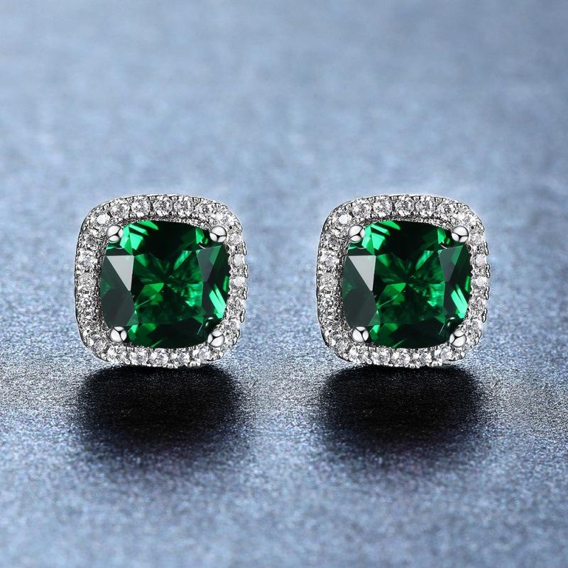 South Korea's new water blue square zircon diamond-encrusted stud earrings personalized versatile jewelry