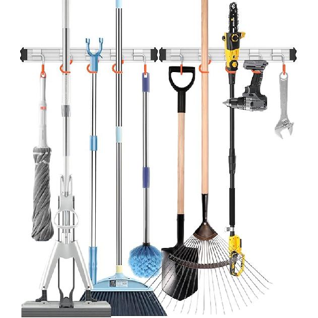 Mop and Broom Holder Wall Mount Garden Tool Rack Organizer, Modern Style,Movable Aluminum Alloy Wall Mounted Hook 1 Pack,Storage Gift for 1 Pack 5 Hooks оранжевый