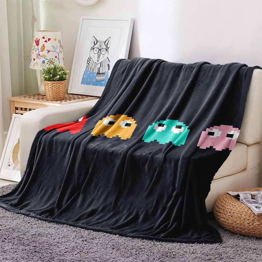 1PC Pac Man Print Flannel Blanket, High Quality Comfortable for All Seasons, Home Decor, Warmth and Comfort, Perfect for Christmas Gifts