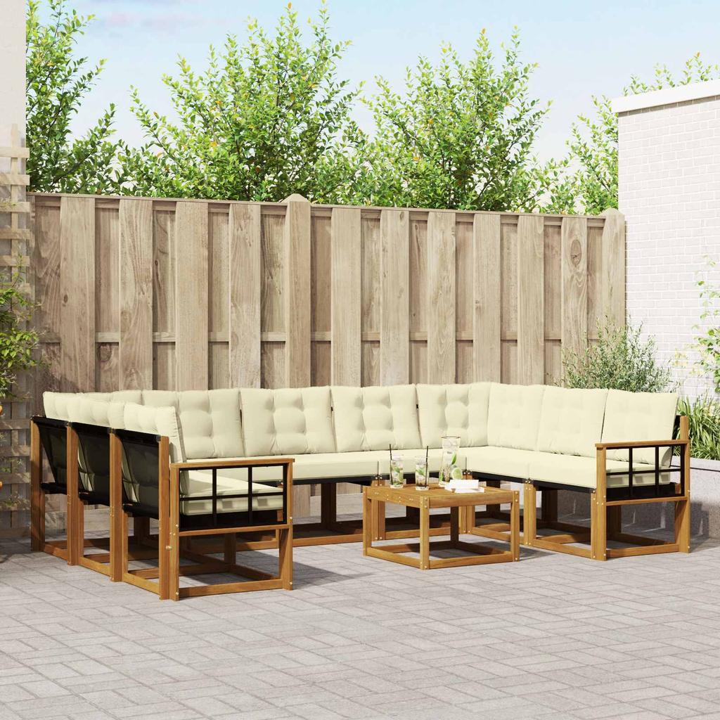Outdoor Sofa Set with Cushions 10 pcs Natural and Cream