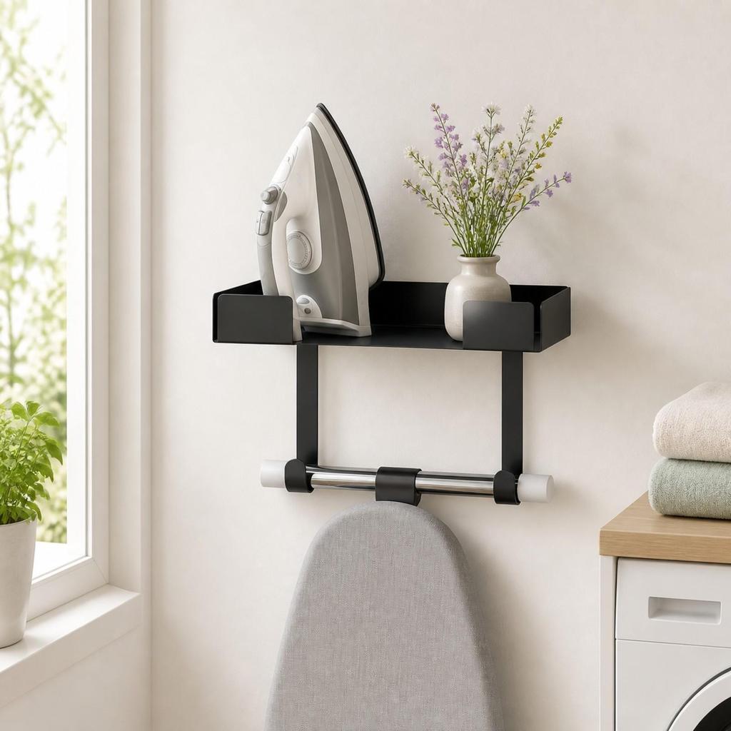 Ironing Board Hanger Large Capacity Laundry Room Storage Shelf with Hooks