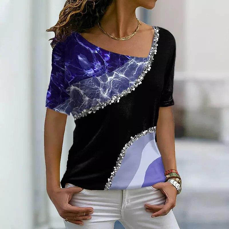 Summer Women's T-shirts 3d Flower Print V Neck Short Sleeve Tops Casual Ladies T Shirt Fashion Harajuku Tees Women Clothing Y2k