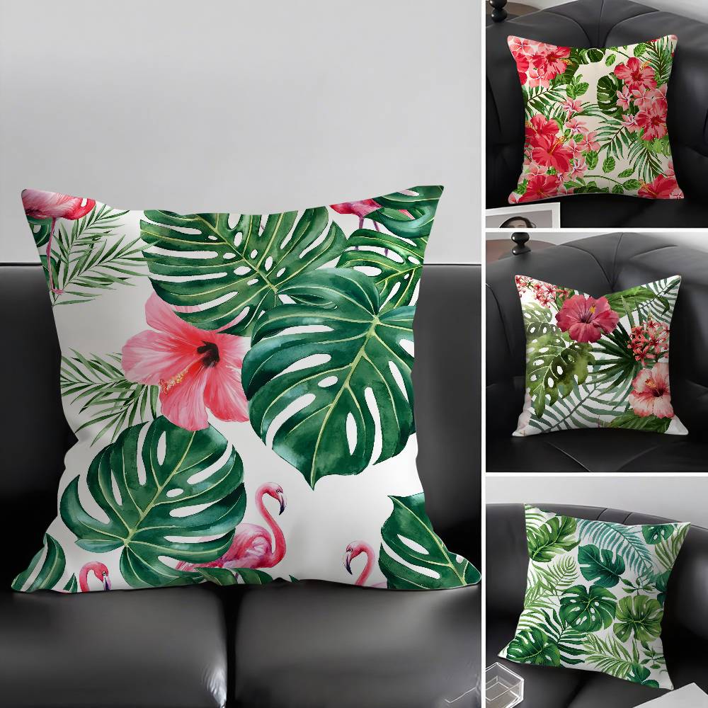 Tropical Leaves Series Pillow Case Home Dorm Chair Back Short Plush Double-sided Printing Office Nap Time Cushion Cover