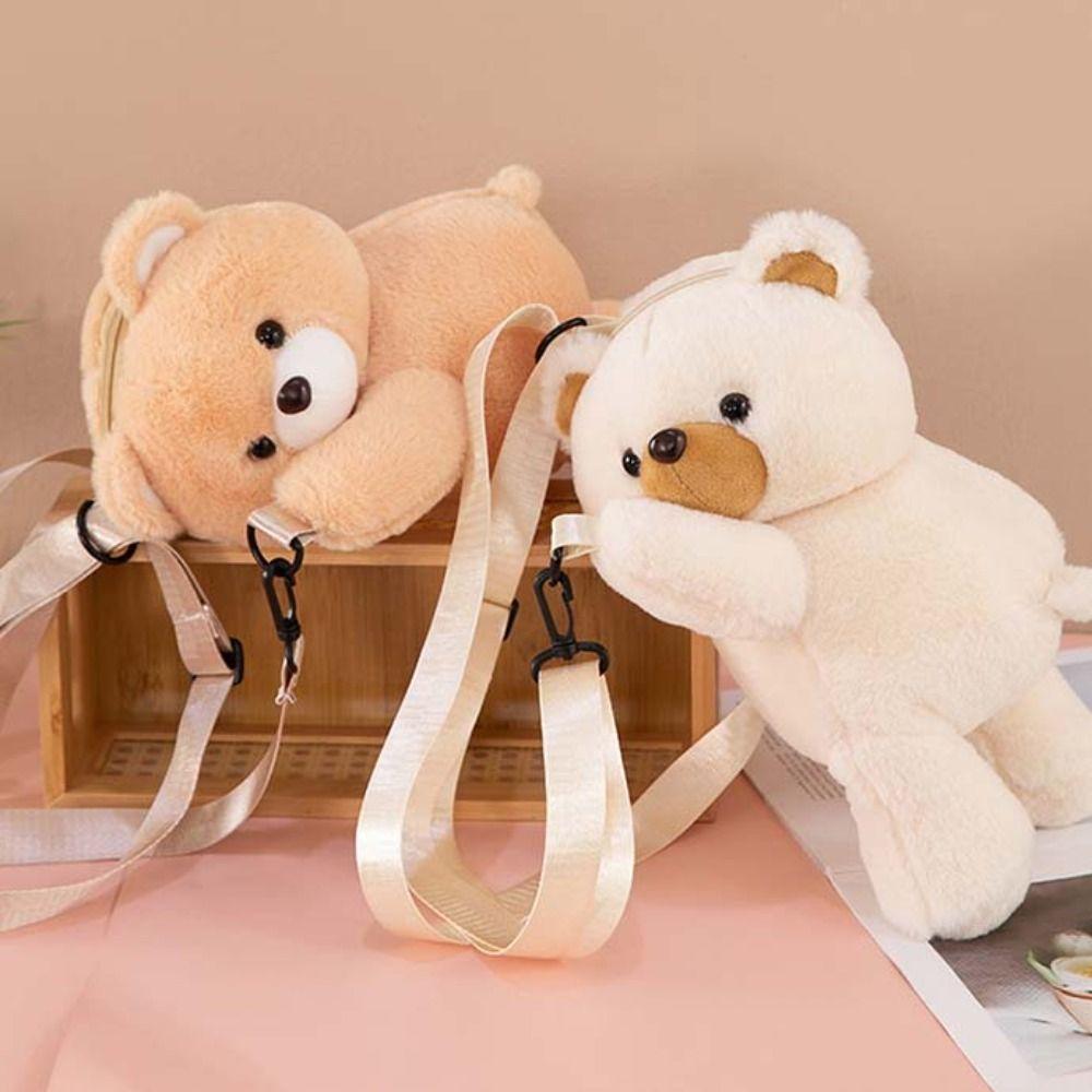 Large Capacity Plush Bear Crossbody Bag Plush Toy Animal Shoulder Bag Children Backpack  Students