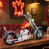 43cm Large Handmade Iron Vintage Motorcycle Decor,Classic Red Bike with Chrome Accents,Flames, Sturdy Metal Construction for Home, Office, Bar