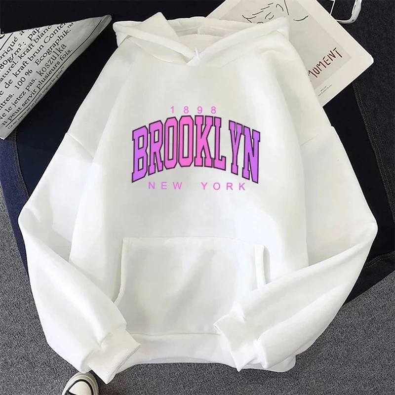 Fashion Women's Sweatshirts High Quality Brooklyn Print Hooded Long Sleeve Pullover City Vibe Girls Daily Casual Hoodie