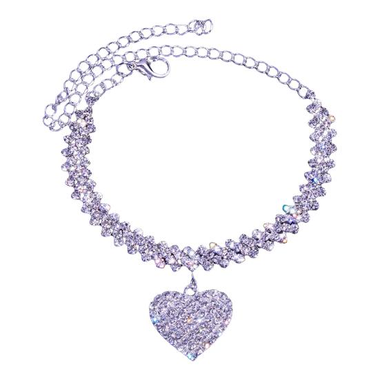Women Anklet Exquisite Sparkling Rhinestone Heart Pendant Extended Length Leg Bracelet Birthday