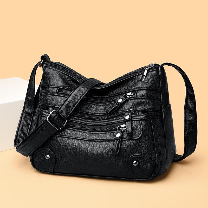 Shoulder bag women's new soft leather texture fashionable versatile multi-layer pocket large capacity casual messenger bag