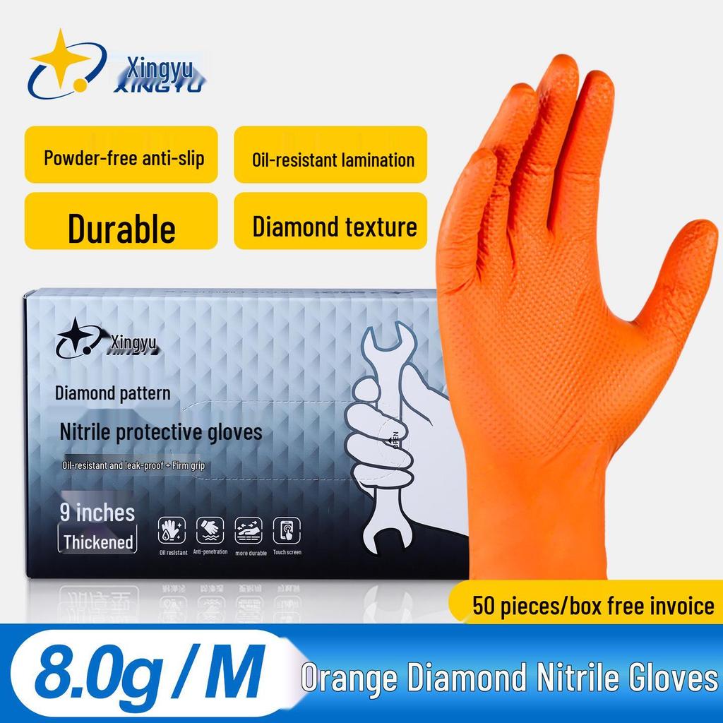 Star Universe FJ800 Extra Thick Nitrile Gloves - Oil Resistant, Waterproof, Non-Slip for Kitchen & Industrial Use