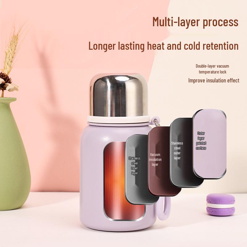 Compact Stainless Steel Flip-Top Insulated Bottle with Lanyard - Ideal Gift for Students