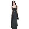 European Beautiful Woman Spring and Autumn New Vest Skirt Square Collar Waist Dress Thin Sleeveless Big Swing Dress
