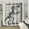 Schwarz-Weiß Dinosaurierskelett Illustration Duschvorhang 1 Stück Mit 12 Haken Für Badezimmer Heimdekoration Polyester 70,8x70,8 Zoll