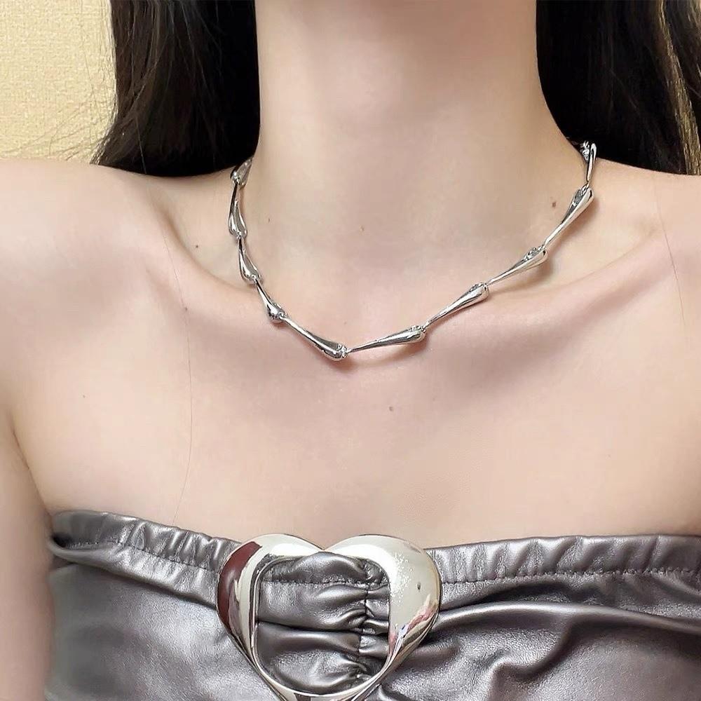 Zinc Zinc Alloy Bamboo Joint Chain Silver Color Snake Bone Chain New Trendy Punk Necklace  Music Festival