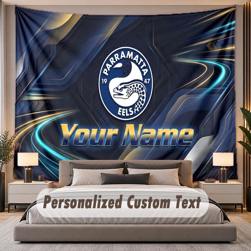 Custom Name Text Tapestry Parramatta Eels Personalized Polyester Wall Tapestry For Bedroom And Room