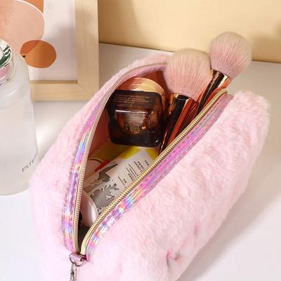 Plüsch Kosmetiktasche Kosmetiktasche für Damen, Reißverschluss Groß Einfarbig Reise Kulturbeutel Reise Make-up Toilettenbeutel Waschbeutel