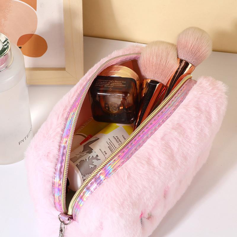 Plüsch Kosmetiktasche Kosmetiktasche für Damen, Reißverschluss Groß Einfarbig Reise Kulturbeutel Reise Make-up Toilettenbeutel Waschbeutel