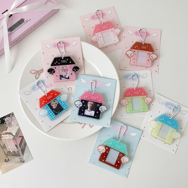 Korean Ins Style Y2K Wing House Hard Card Folder Brick Acrylic For 1Inch Id Photo Storage Display Pendant Keychain Ornaments