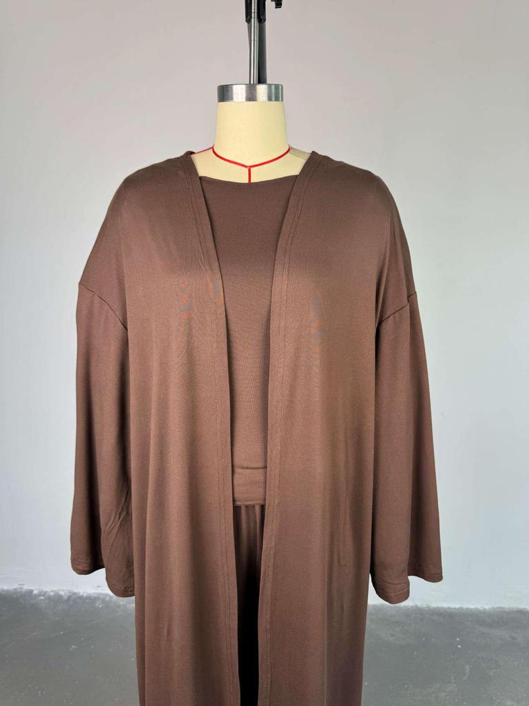 2025 Summer Women's Cross-Border Casual Set: Long Coat, Long-Sleeved T-Shirt, and High-Waisted Pants