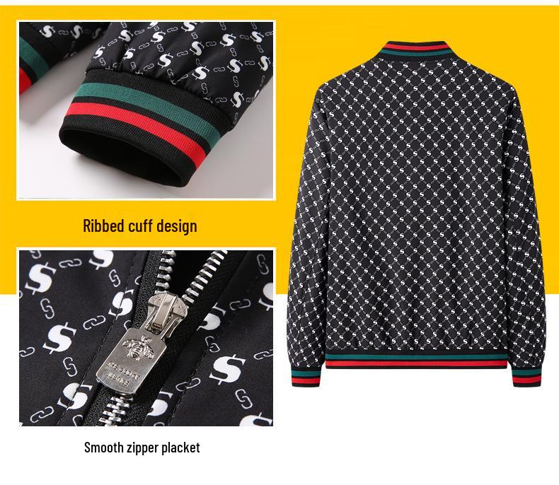 Europeisk Vår/Höst Herr Casual Jacka med Baseballkrage och Bokstaven S Tryck