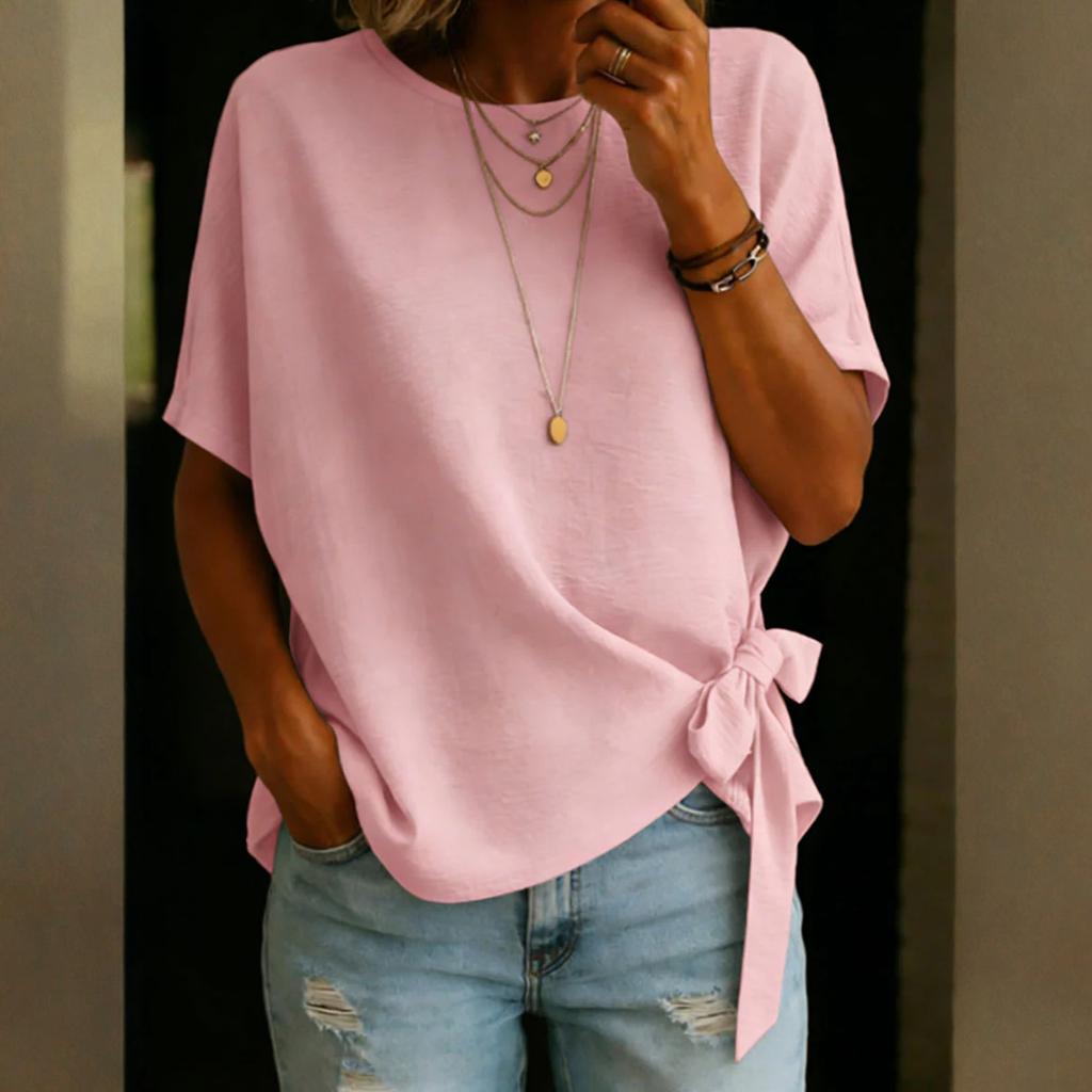 Fashionable Ladies' Summer New Arrival  Color Loose T-Shirt With Ruffled Hem