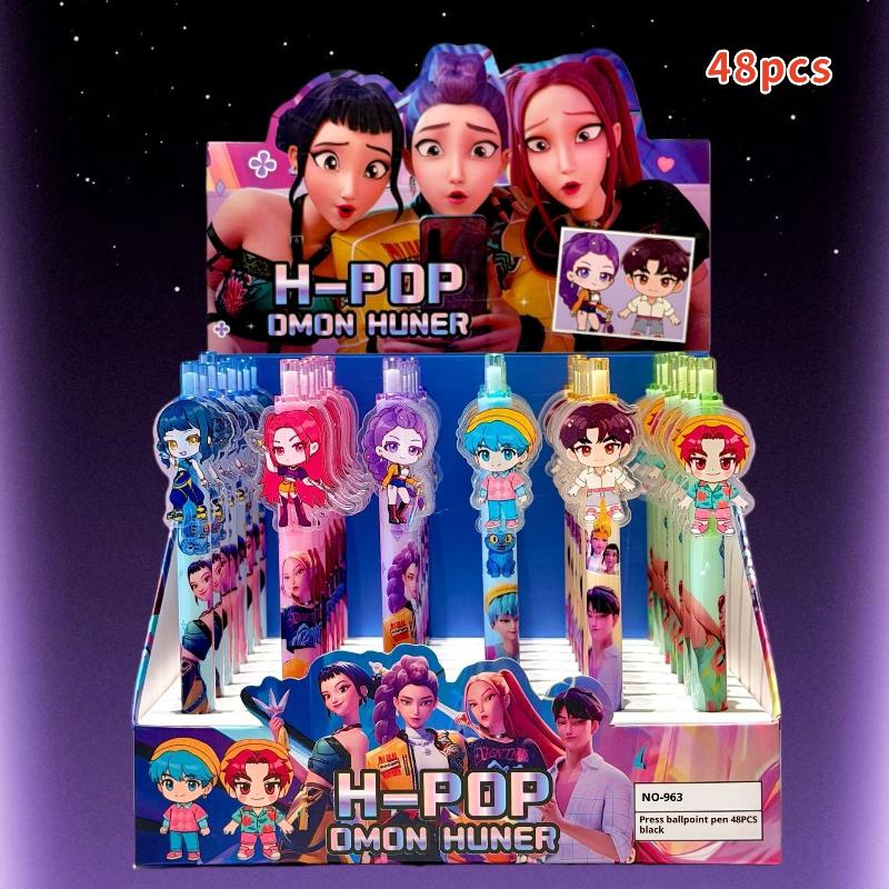 6/12/24/48 Pcs Kpop Demon Hunters Cute 0.5Mm Black Gel Pens Kawaii Cartoon Anime Peripherals Stationery School Supplies Gifts