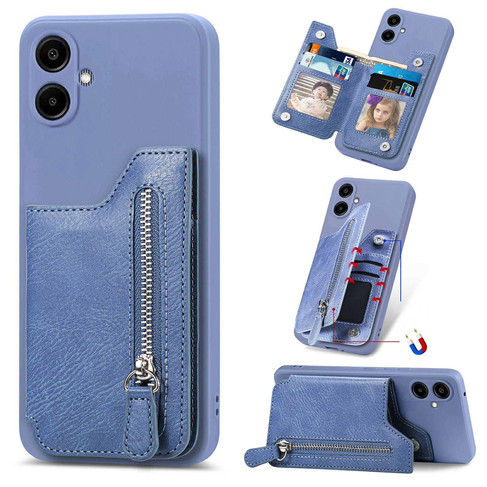 

For Samsung Galaxy A06 4G Case PU Leather+TPU Phone Cover with Zipper Pocket Wallet Blue