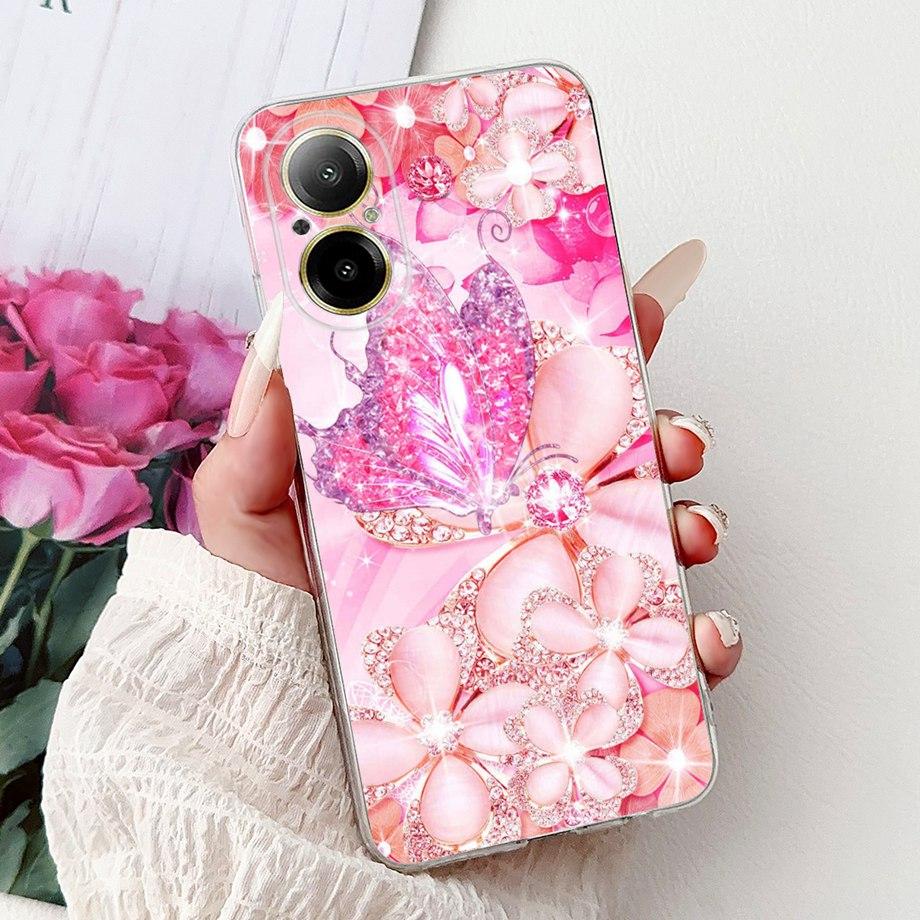 For Realme C67 4G 5G / Realme 12 Lite 4G Case RMX3782 RMX3890 Clear Soft TPU Cover Colorful Flower Cute Cartoon Cool Dragon Etui