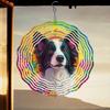 Rainbow Border Collie Dog Wind Spinner - 360° Rotating Metal Garden Art, Vibrant Circular Outdoor Decor for Patio