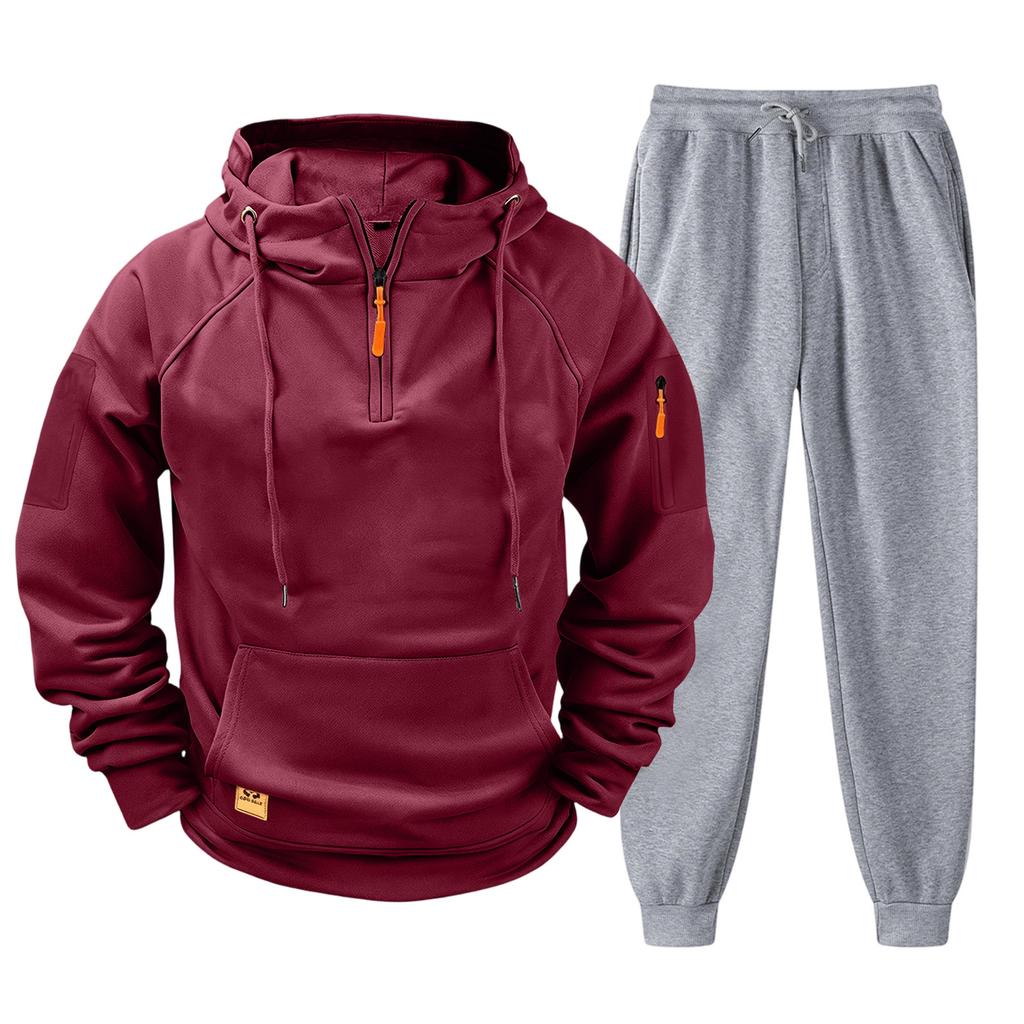 Men's Casual Hoodie and Jogger Set - Long Sleeve Drawstring Sweatsuit with Multiple Pockets for Fall Winter (Dark Gray)