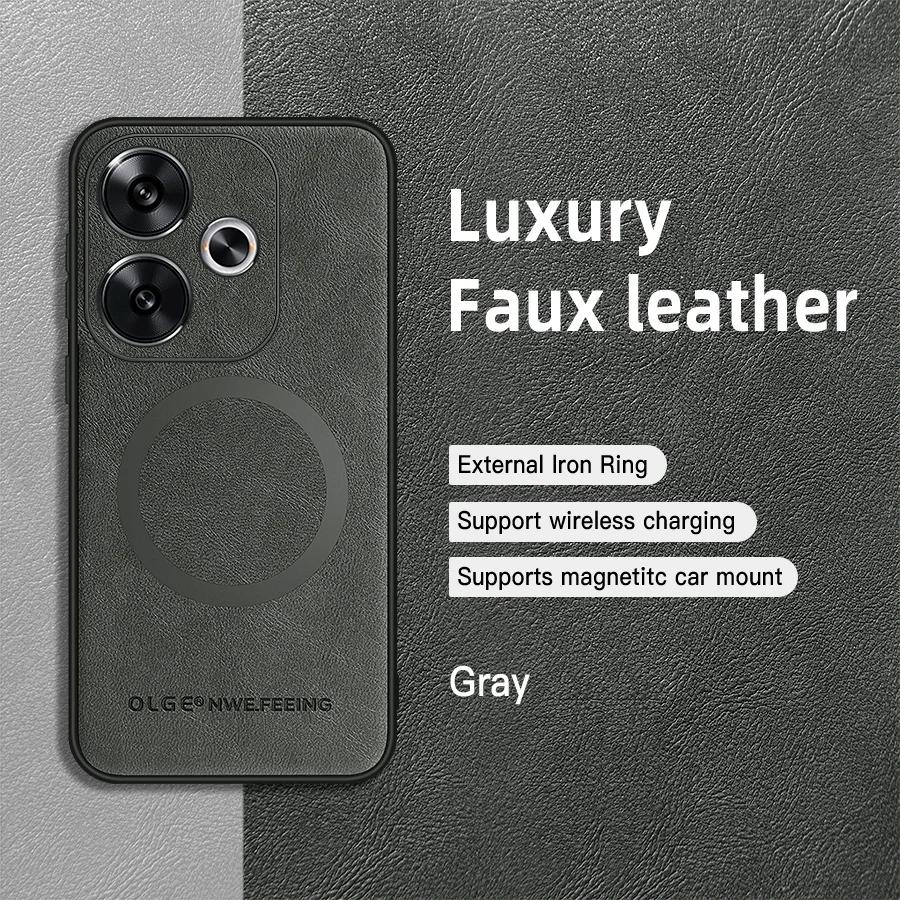 For POCO F6 F6 Pro PU Leather Magnetic Ring Soft Edge Anti-Drop Anti-Fingerprint Phone Case