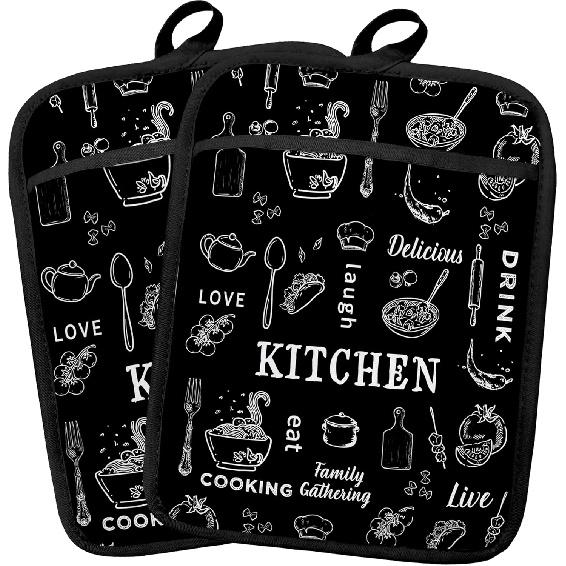Dark Kitchen Pot Holders 2 Pack Set, Gifts for Cooking Lovers, Chef Gifts for Men Women, Retro Cook Chef Heat Resistant Oven Hot Pads for Kitchen Chufcj-01