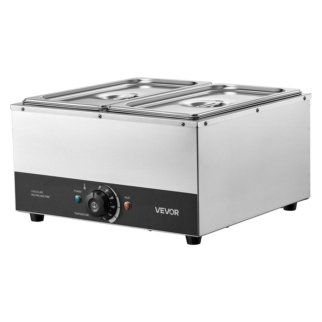 VEVOR Chocolate Melting Machine, 2 Tanks 8.2 kg Choc Commercial Melter, 1200W High Power, Water Bath Heating System, Stainless Steel Body