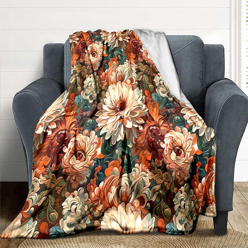 1pc Floral Pattern Print Blanket - Lightweight Flannel Blanket For Sofa, Bed, Living Room, Office, Outdoor Travel, Camping, Soft 036