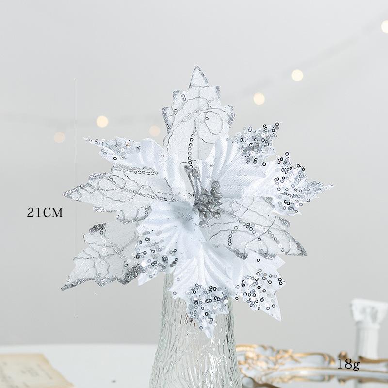 

2025 New Christmas Flowers Burgundy Champagne Glitter Felt Fabric Artificial Poinsettia for Xmas Tree Wreath Wedding Party Decorations Ornament