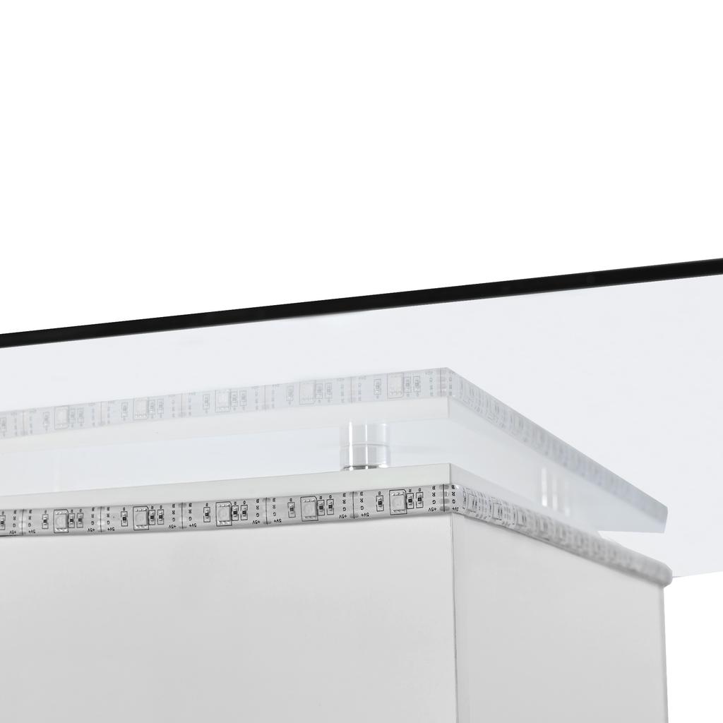 Couchtisch, Couchtisch aus Hochglanzglas, Mobiler Couchtisch mit Schwenkrädern