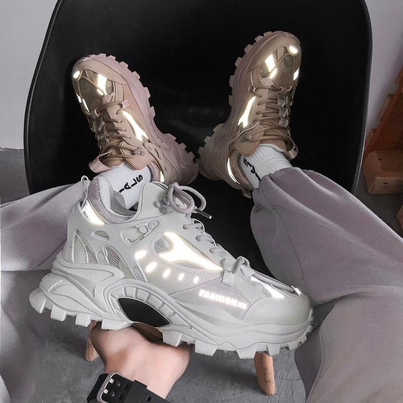 Fashion 2024 New Men Platform Sneakers Fashion Mesh Breathable Lace Up Chunky Shoes Trainers Trendy Sport Dad Shoes Zapatillas Hombre