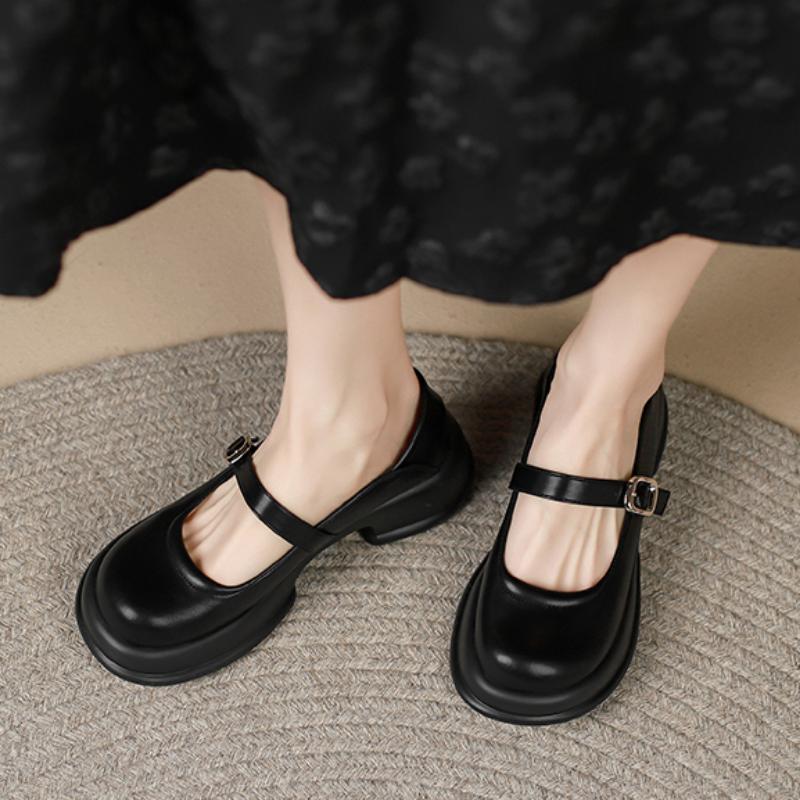 Shoes Female 2025 New Mary Janes Women's High Heels Concise Casual Pumps Women Solid Buckle Strap Round Toe Platform Shoes Women