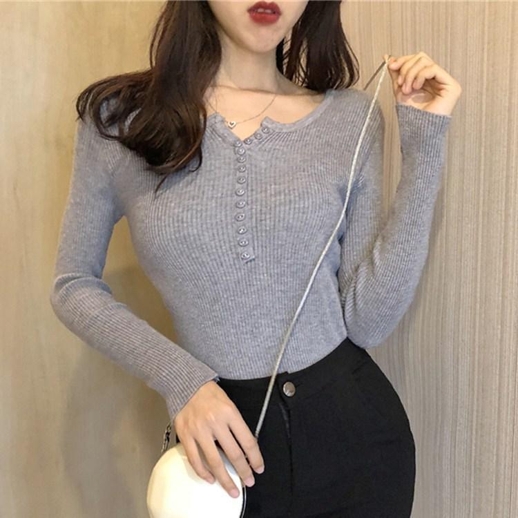 Autumn and Winter V-neck Sweater Women's Thin Knit Sweater Interior Base Shirt and Top