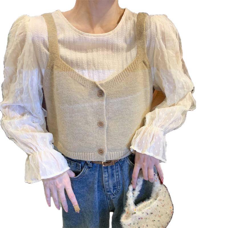 Autumn Energetic Girl Button-Up Cropped Vest & Versatile Shirt Set