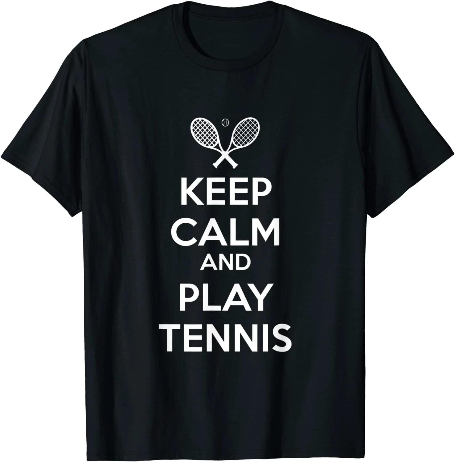 Keep Calm and Play Tennis Sport Design Graphic Tee Unisex T-Shirt XXXL