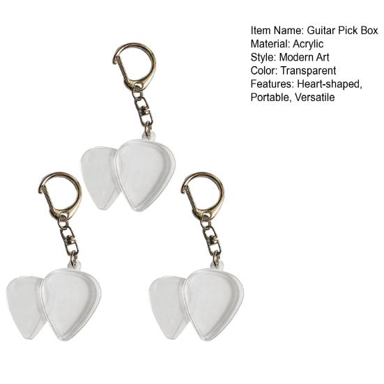Heart-Shaped Guitar Pick Holder Keychain Clear Case Portable Acoustic Guitar