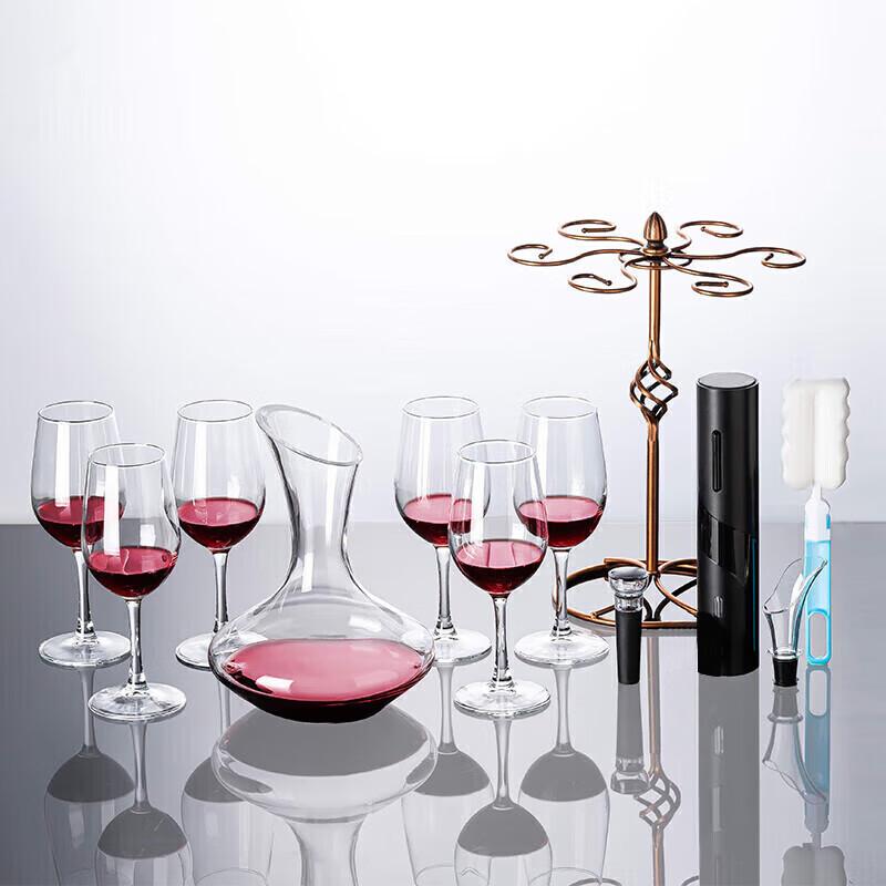 QINGPINGGUO Wine Glass Set Gift Box, 350ml Six Glasses + Decanter + Bottle Opener + Cup Holder, Stemware, Housewarming Gift
