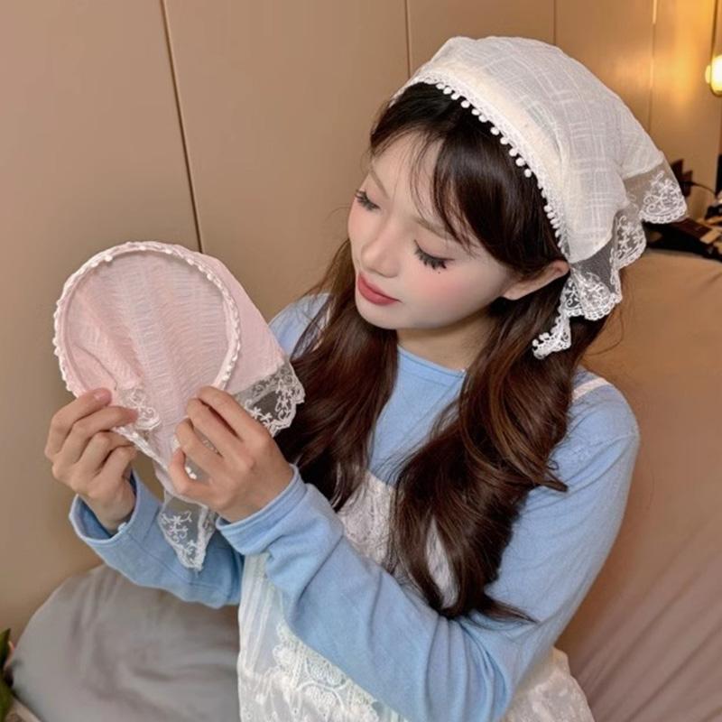 French Style Lace Plaid Triangle Turban Hairband For Women Girls Sweet Hair Decorate Headband Hair Band Fashion Hair Accessories