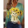 Autumn Women's 3D Printed V-Neck Long Sleeve T-Shirt