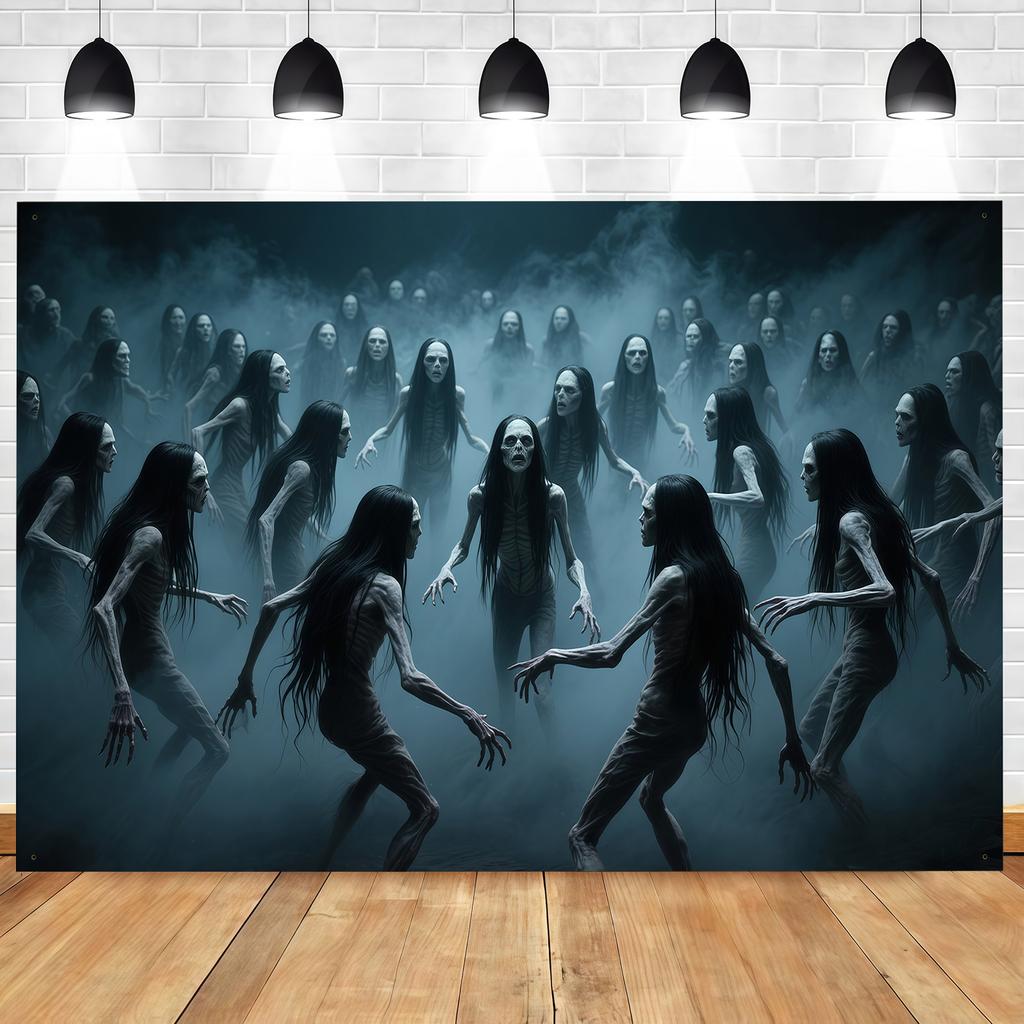 1pc Party Banner with Eerie Dead Dance Polymer Background Suitable for Haunted House Indoor/outdoor Halloween Decoration