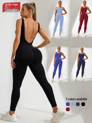 Női Háttér Nélküli U-nyakú Body Kettős Pánttal - Hosszú Nadrágos, Alakformáló Fitness és Jóga Ruházat