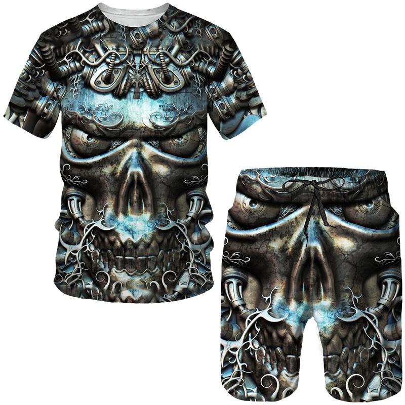Men Skull 3D Printed Tees/Shorts/Suits Gothic Punk T-Shirt Casual Hip Hop Street Clothing Summer Joggers 2 Piece Sets
