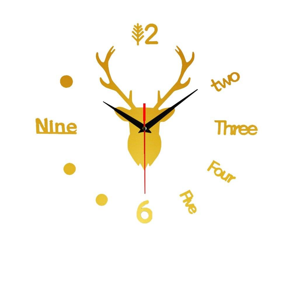 Creative Deer Head Wall Clock Frameless DIY Wall Mute Clock 3D Surface Sticker Home Wall Decor